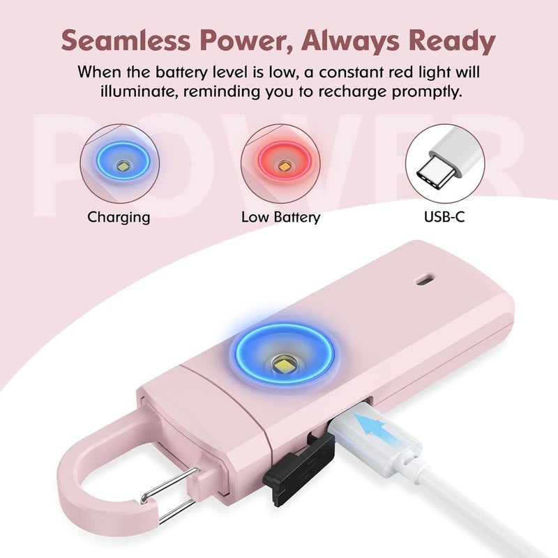 ANKOSHUN Rechargeable Personal Alarm for Women - Birthday Gifts for Women, Daughter, College Student, Teen Girl, Elders, Kids, Siren Alarm, USB Charging, Dark Pink - Image 2